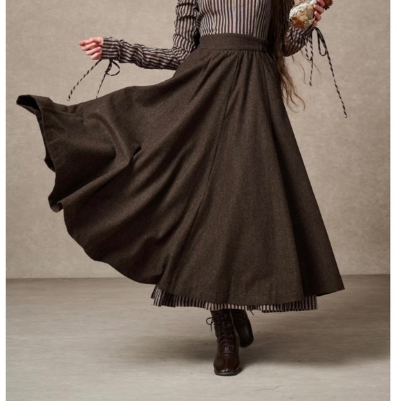 LINENNAIVE WOOL MIDI SKIRT BROWN - XL - Similar to Son De Flor - Picture 1 of 4